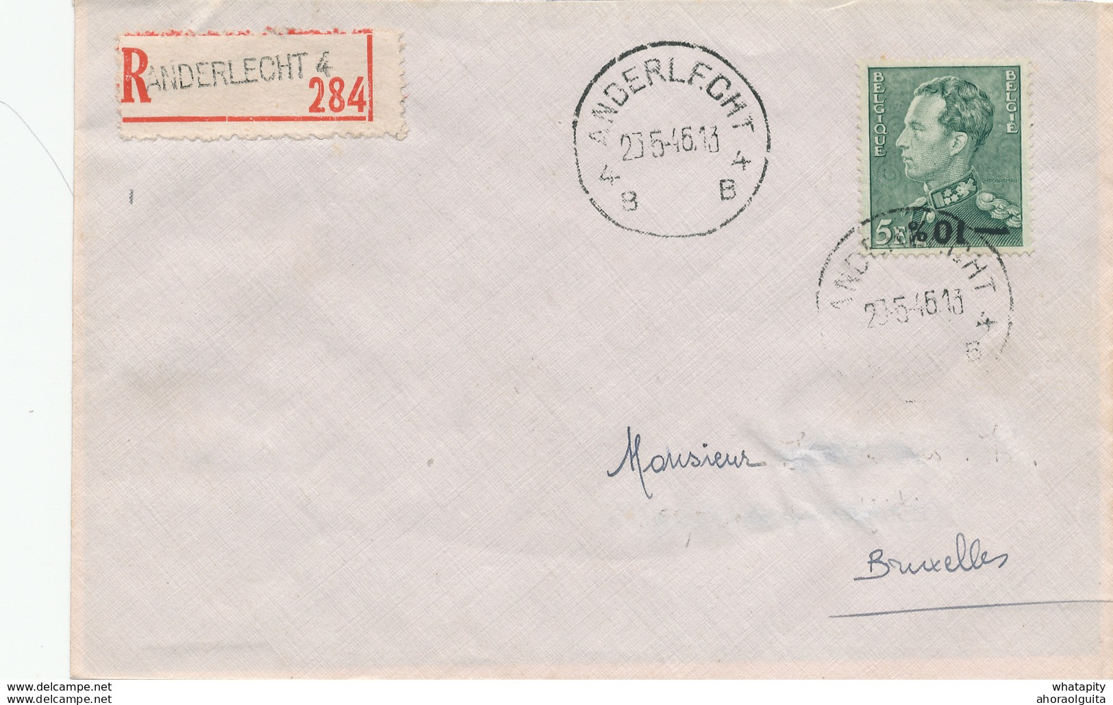 884/30 -- Enveloppe Recommandée TP Moins 10% Poortman Surcharge Locale ANDERLECHT 4 En Mai 1946 - 1946 -10%