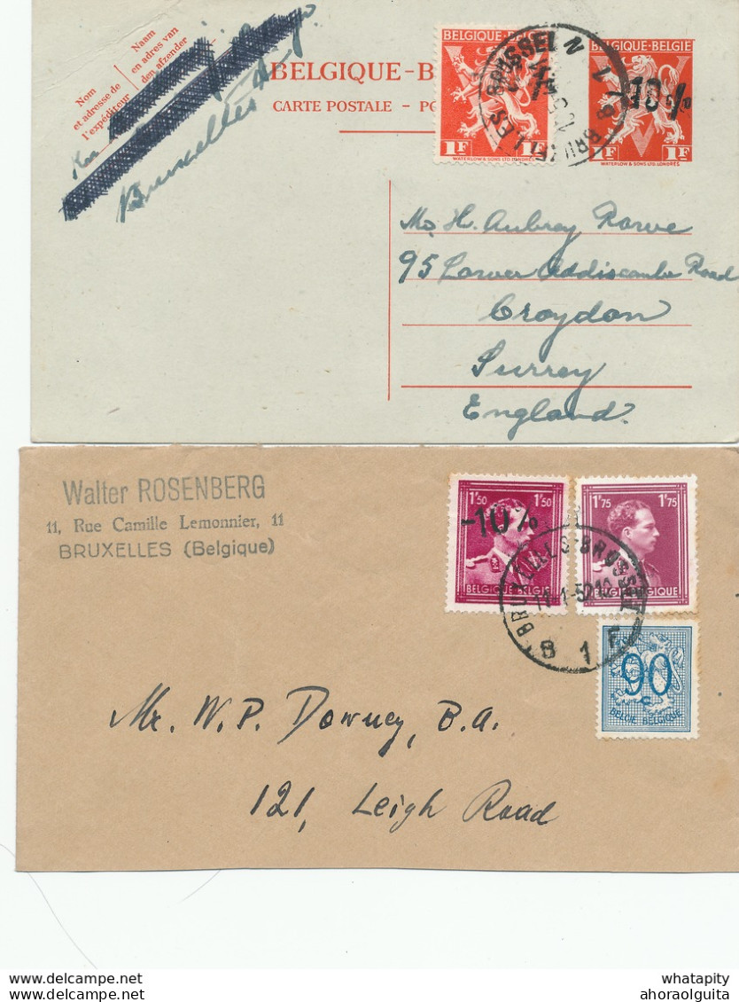 886/30 -- 4 X Fragments Ou Entier Postal - TP Moins 10% Surcharges Locales BRUXELLES - Col Ouvert , Lion V. - 1946 -10%