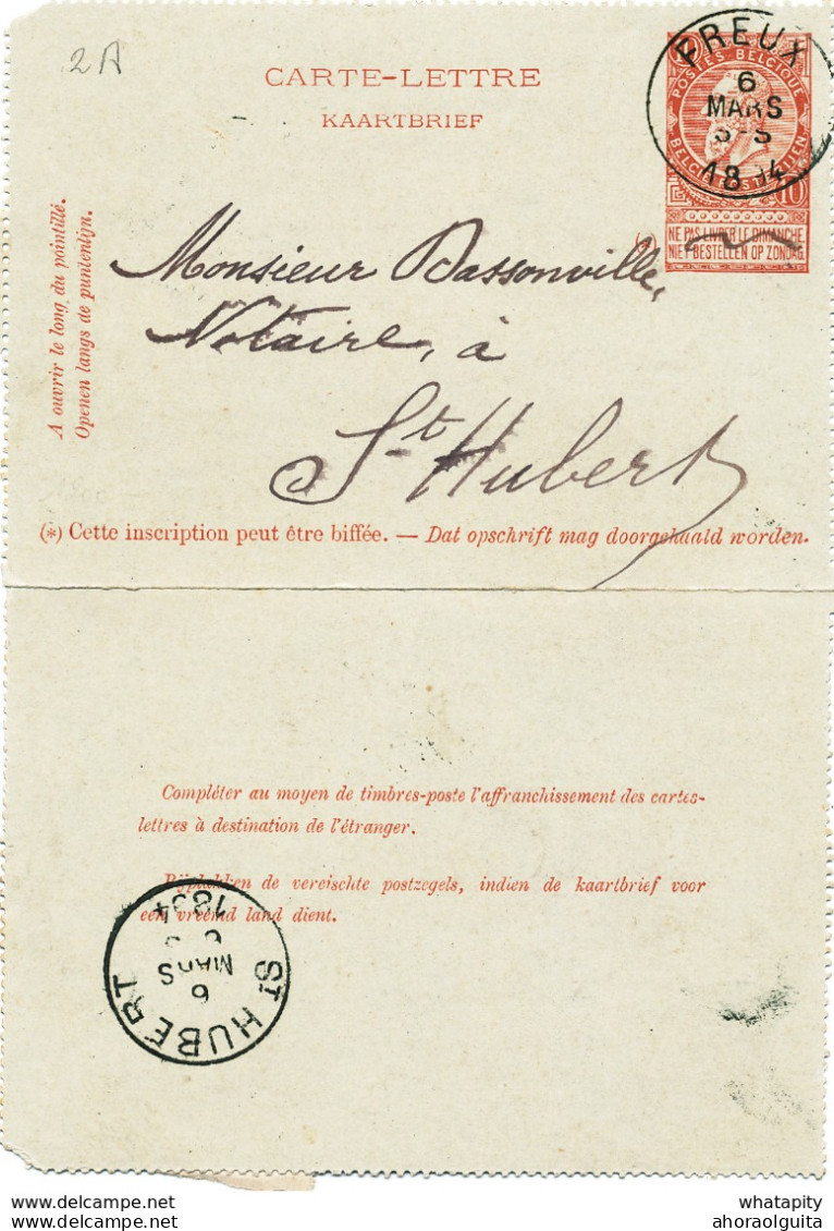475/30 -- Carte-Lettre Fine Barbe FREUX 1894 Vers Le Notaire Dassonville à ST HUBERT - 2 Récépissés Postaux De ST HUBERT - Postbladen