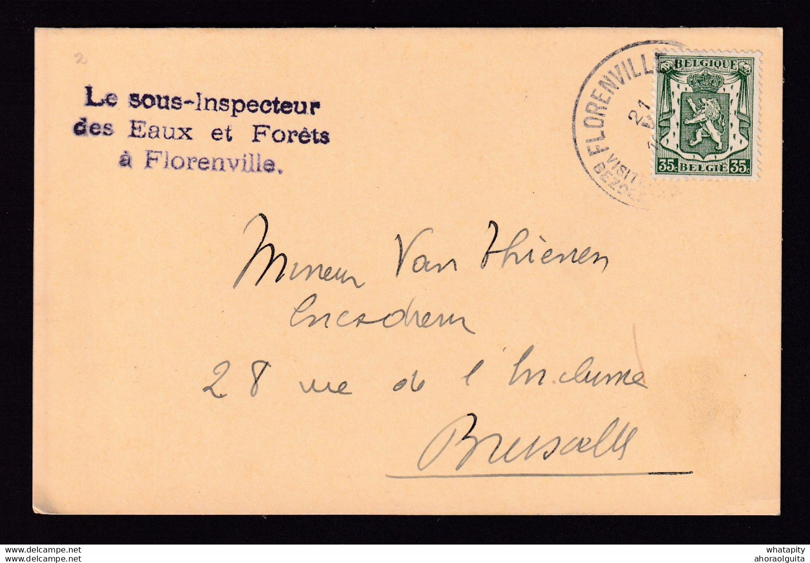 DDAA 900 - Carte Privée TP Petit Sceau FLORENVILLE 1947 - 2 X Cachet Le Sous-inspecteur Des Eaux Et Forets à FLORENVILLE - 1935-1949 Small Seal Of The State