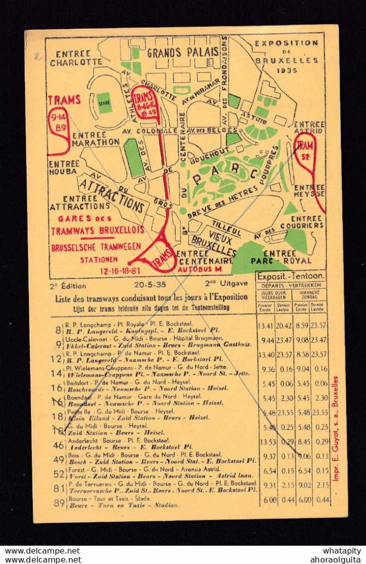 DDAA 890 --  LES TRAMWAYS BRUXELLOIS - Carte Postale Des Lignes De Tramways Conduisant à L' Exposition De 1935 - Altri & Non Classificati