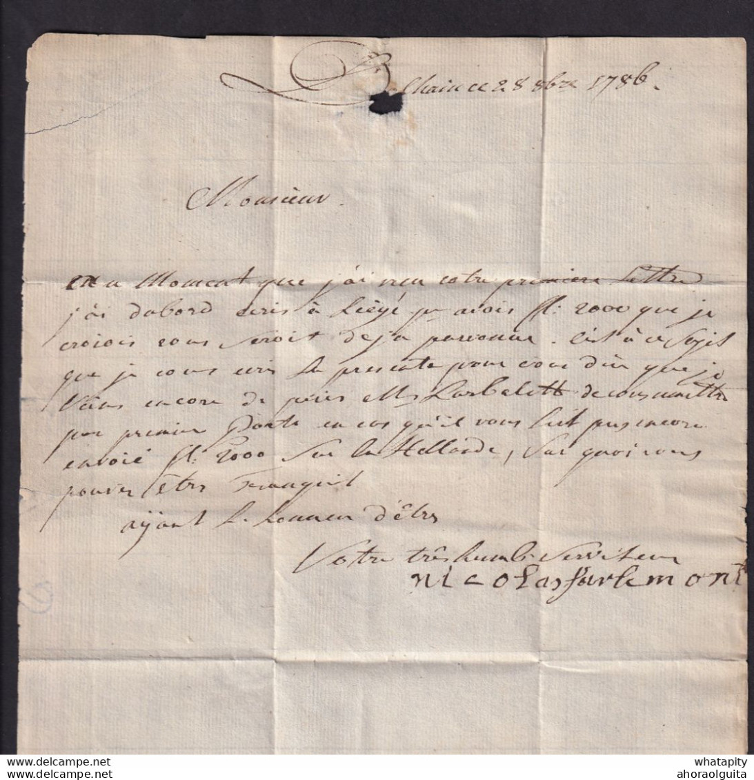 DDAA 549 - Histoire Postale De BATTICE - Précurseur 1786 Griffe B Dans Un Cercle - Origine DOLHAIN - Signée Surlemont - 1714-1794 (Paises Bajos Austriacos)