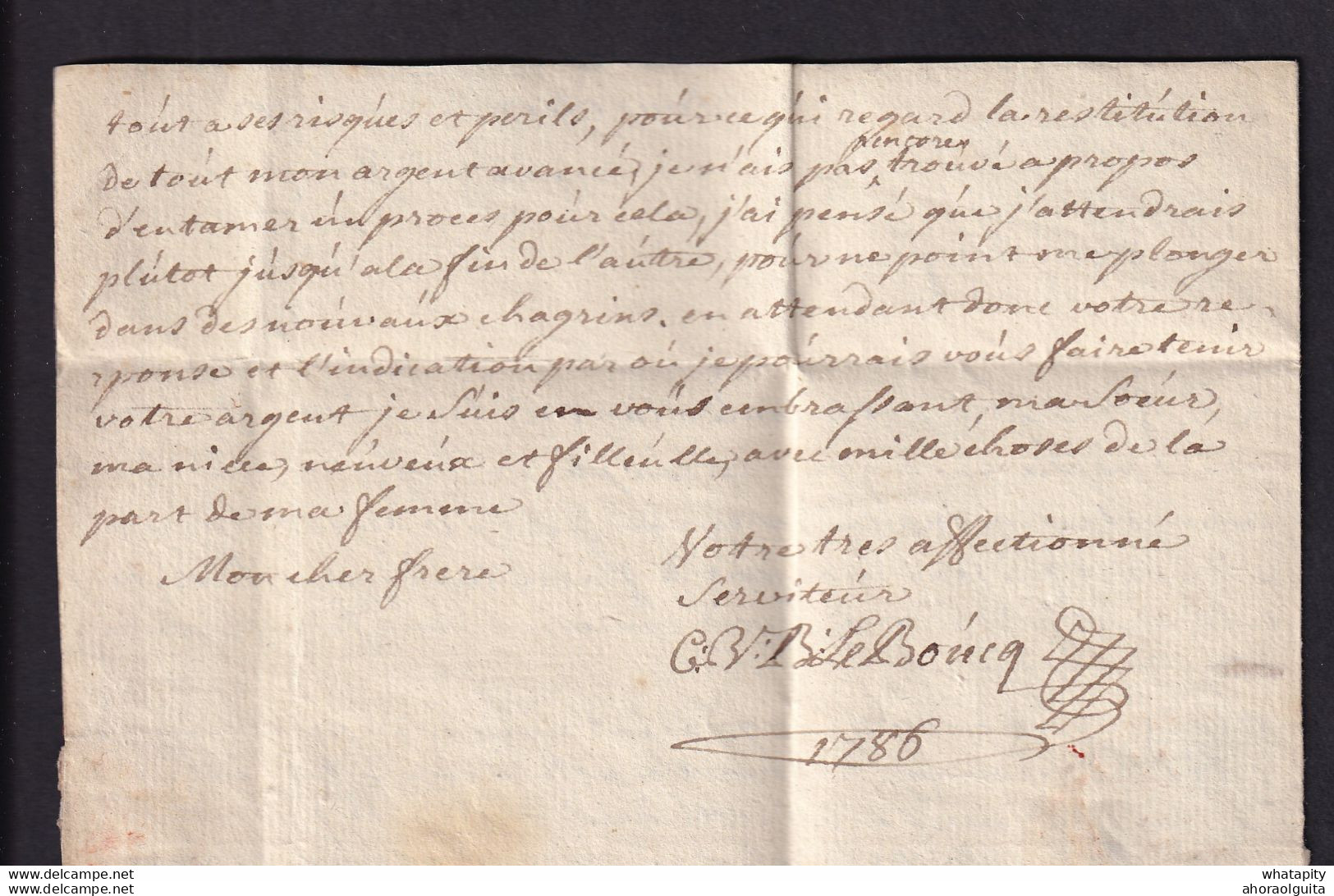 DDAA 558 - Lettre Précurseur BRUXELLES 1786 Vers PARIS - Port 12 Sols Encre - Signée Le Boucq - 1714-1794 (Paises Bajos Austriacos)