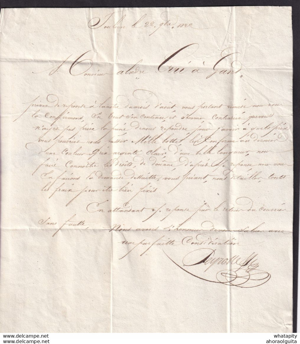 DDAA 570 - Lettre Précurseur De 30 TOULOUSE France 1822  "par LILLE" Vers GAND - Taxation 10 En Bleu , RECTIFIEE 15 - 1815-1830 (Dutch Period)