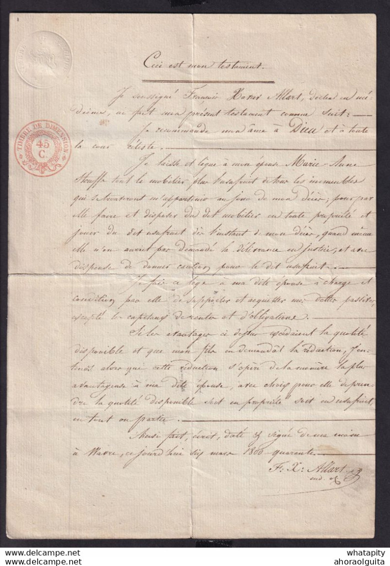 217/35 - WAVRE Testament En 1 Page Sur Papier Fiscal En 1840 - Docteur En Médecine François Xavier Allart - Dokumente