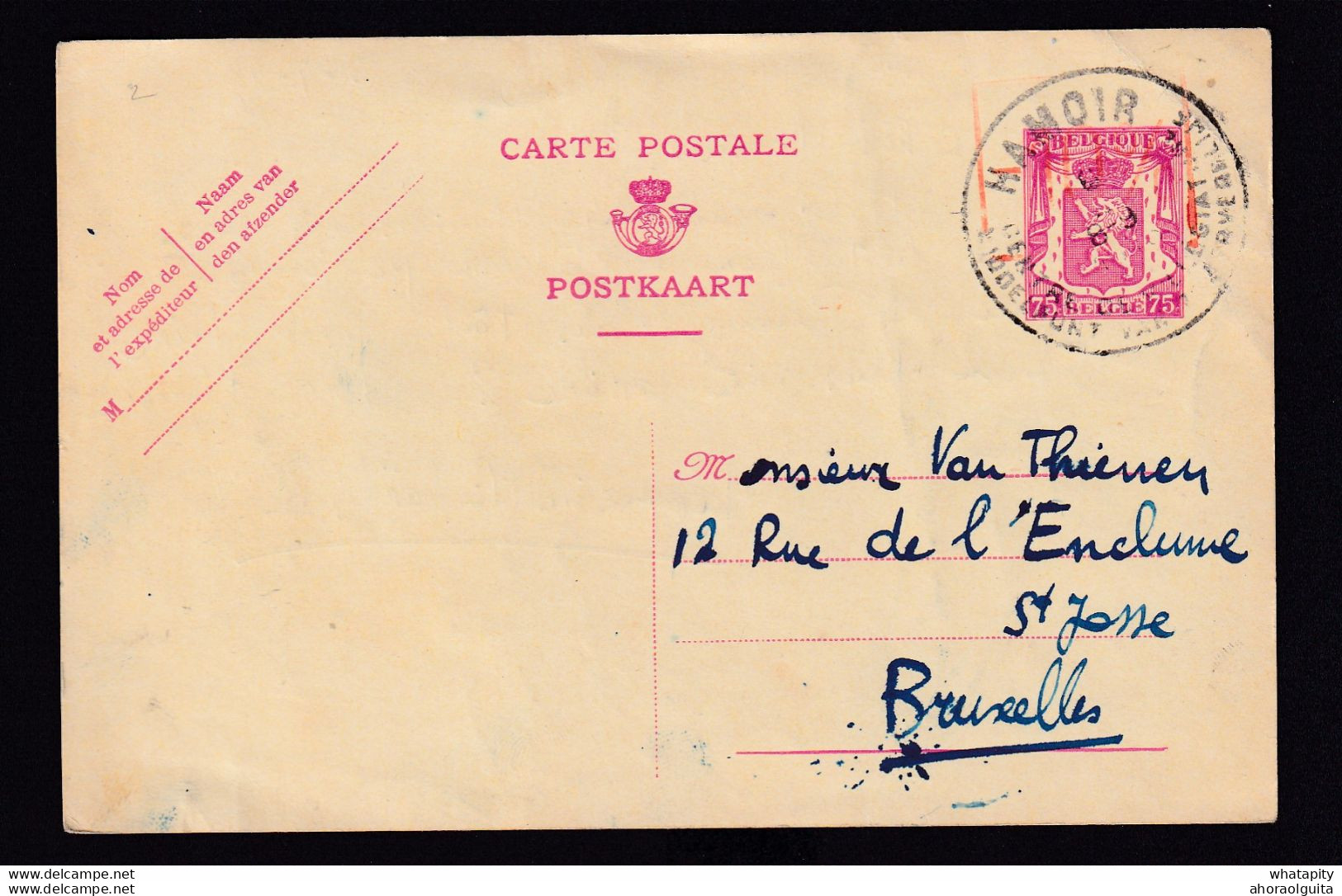 DDZ 926 -- Entier Postal Petit Sceau Moins 10 % Touristique HAMOIR 1946 Vers ST JOSSE - Signé Michaelis - Briefkaarten 1934-1951