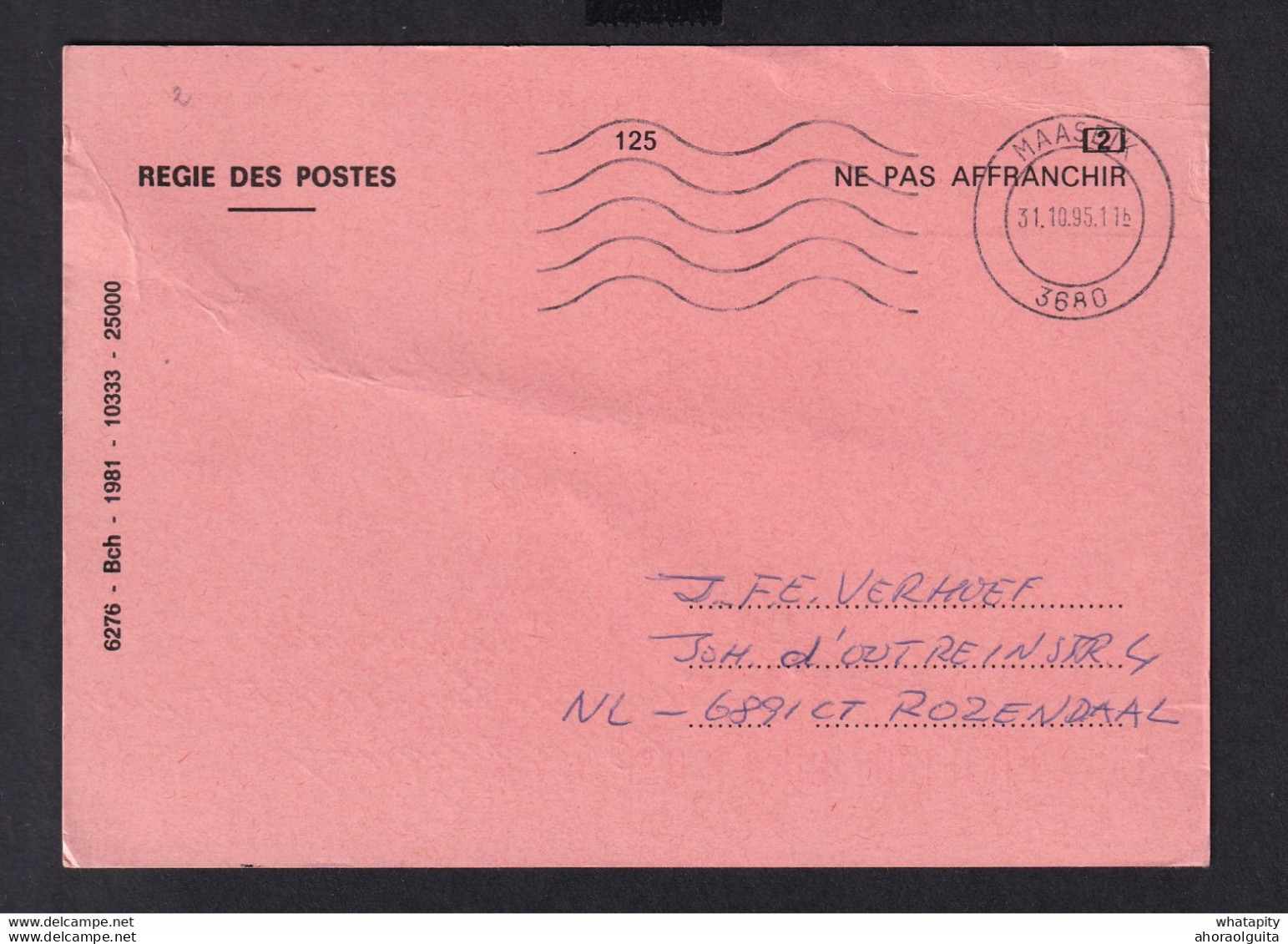 DDZ 941 -- Formule De Changement D'adresse " Ne Pas Affranchir " MAASEIK 1995 Vers ROZENDAAL NL - Adreswijziging