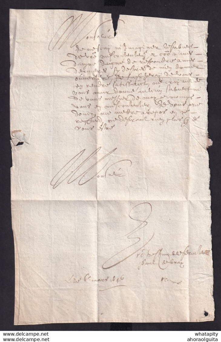 DDZ 760 - Lettre Précurseur LILLE 1646 Vers Monsieur Fabritius à TOURNAY - Texte En 1 Page - Manuscrit P. Ami - 1621-1713 (Pays-Bas Espagnols)