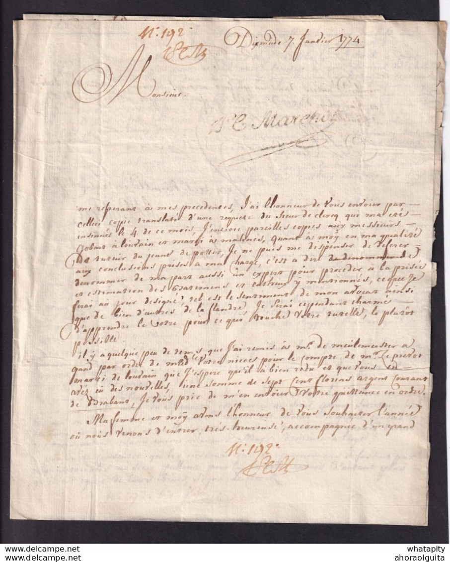 DDZ 642 - Archive Privée Du Chanoine Antoine à LIEGE - Lettre Précurseur DIXMUDE Via BRUGES 1774 Signée Peellaert - 1714-1794 (Paises Bajos Austriacos)