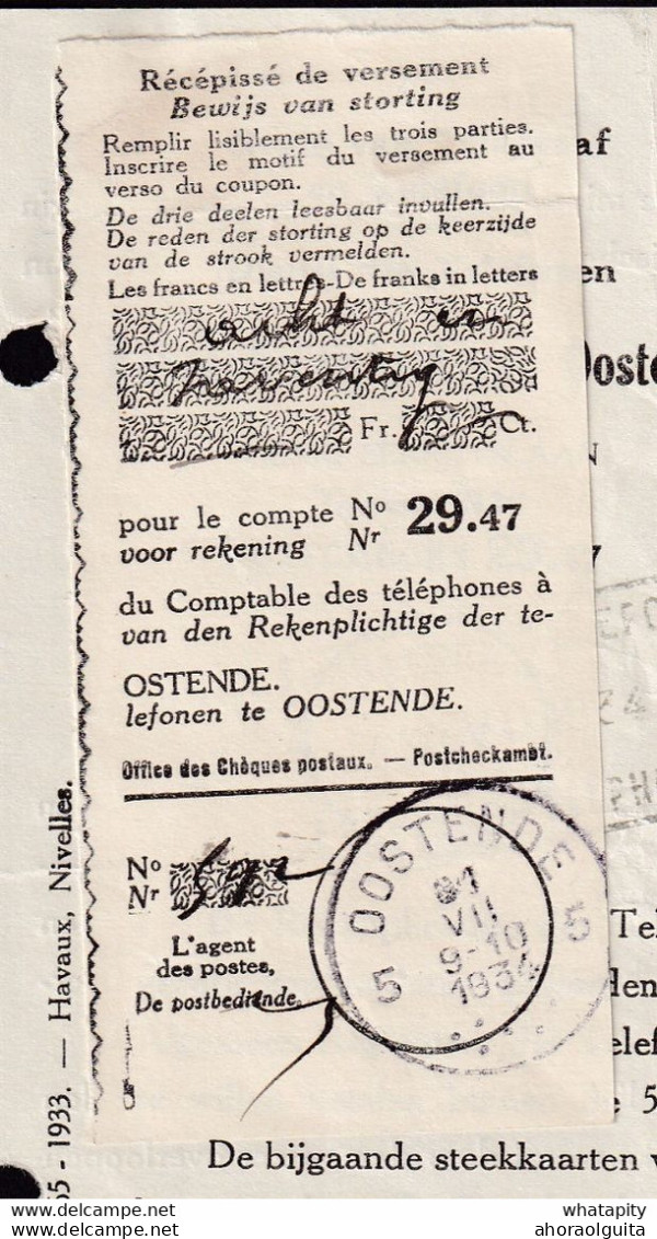 DDZ 561 - TELEPHONE OSTENDE - Document De Facturation Des Communications - Cachet Bil. OOSTENDE Telefoon 1934 - Telephone [TE]