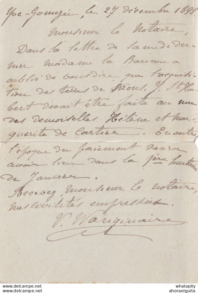 DDY743 - Entier Carte-Lettre Type TP 57 YVES-GOMEZEE 1898 Vers Notaire Haverland à THY LE CHATEAU - Signée Wariginaire - Letter-Cards