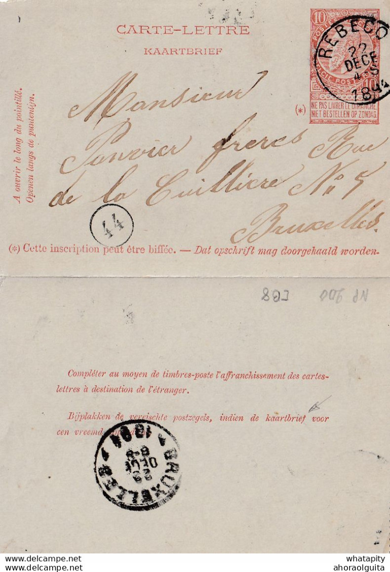 DDY738 - Entier Carte-Lettre Type TP 57 REBECQ 1894 Vers BXL - Signée Handelberg - Postbladen