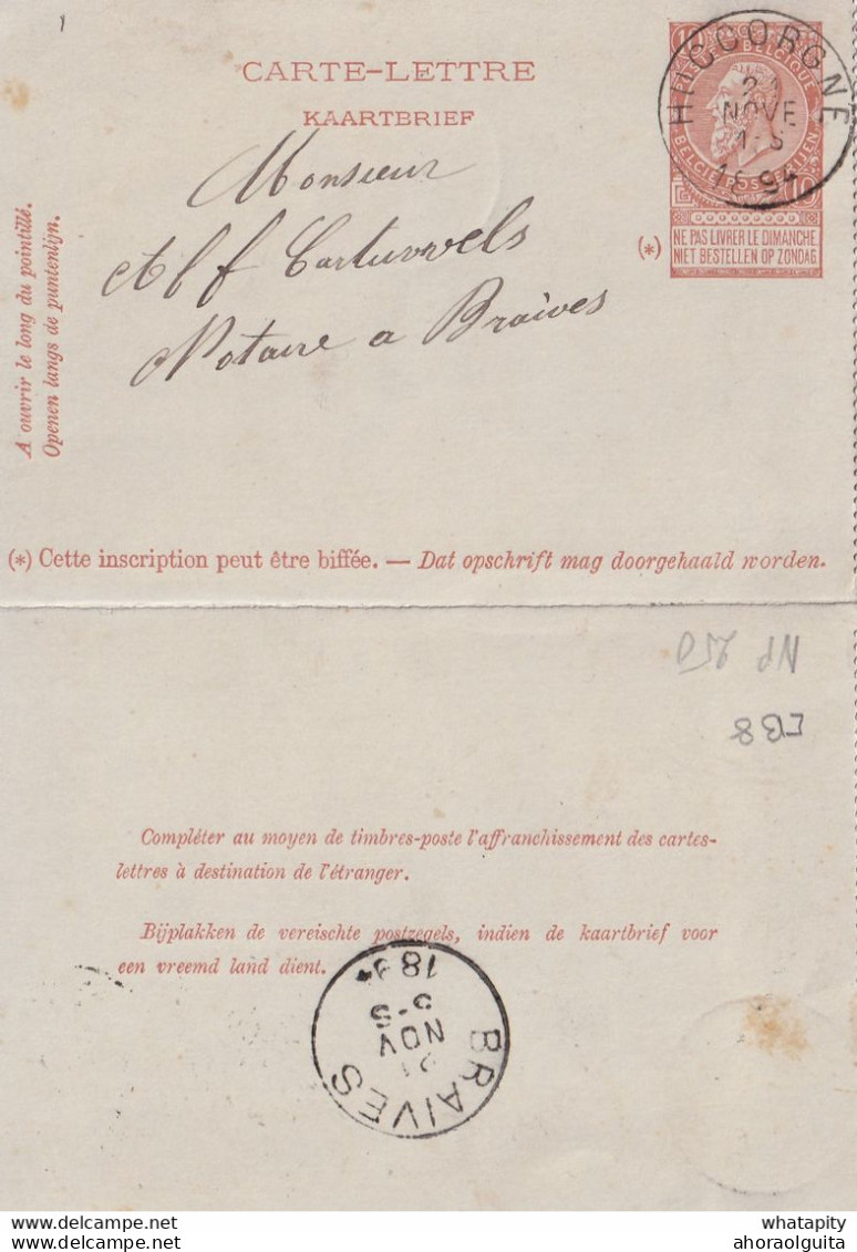 DDY734 - Entier Carte-Lettre Type TP 57 HUCCORGNE 1894 à BRAIVES - Signée Wilmez (?) - Letter-Cards