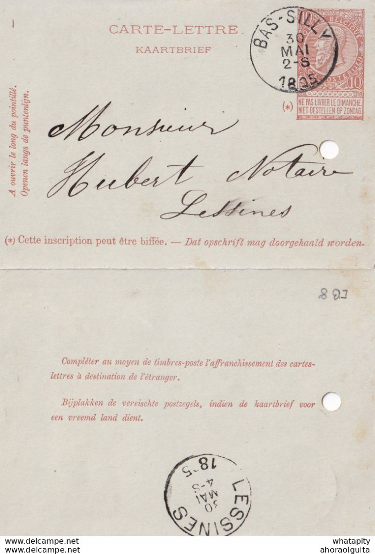 DDY725 - Entier Carte-Lettre Type TP 57 BAS-SILLY 1895 Vers Le Notaire Hubert à LESSINES - Postbladen