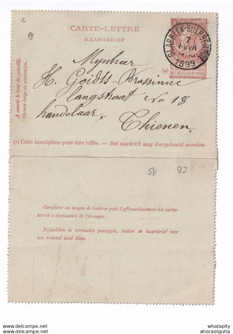 DDY730 - Entier Carte-Lettre Type TP 57 GLABBEEK-SUERBEMPDE 1899 Vers THIENEN - Expédiée De CAPPELLEN - Carte-Lettere