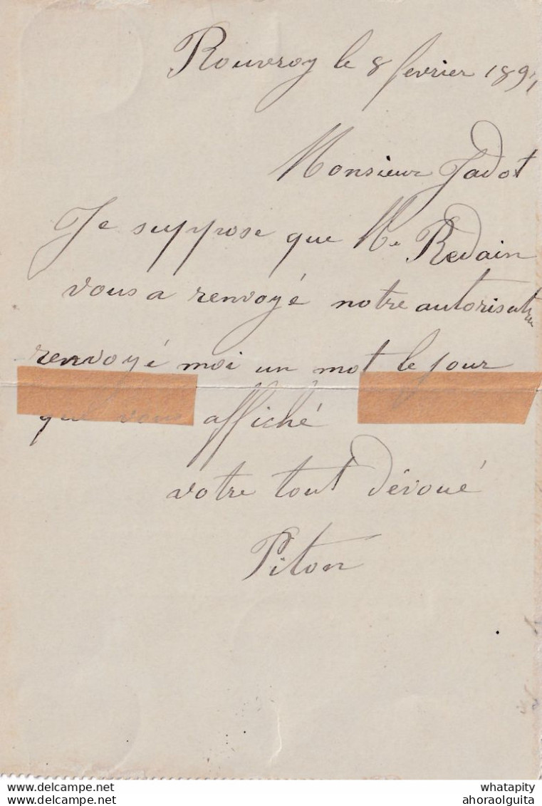 DDY731 - Entier Carte-Lettre Type TP 57 GOUVY 1897 Vers Le Notaire Jadot à MARCHE - Expédiée De ROUVROY , Signée Piton - Kartenbriefe