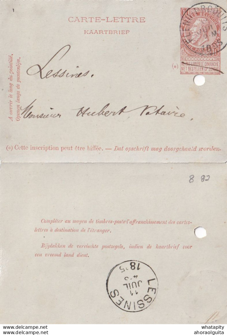 DDY727 - Entier Carte-Lettre Type TP 57 FLENU-PRODUITS 1895 Vers Le Notaire Hubert à LESSINES - Postbladen