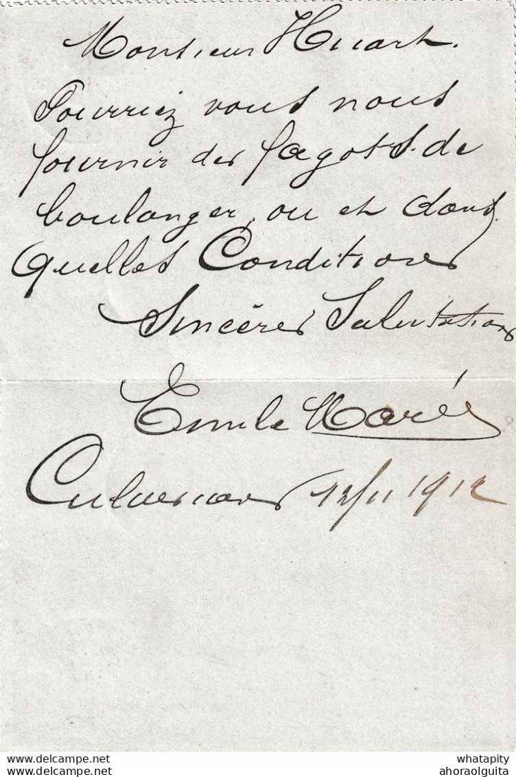 DDY 313 - Carte-Lettre Grosse Barbe CUL DES SARTS 1912 Vers Constant Huart à COUVIN - Signé Emile Marée - Postbladen