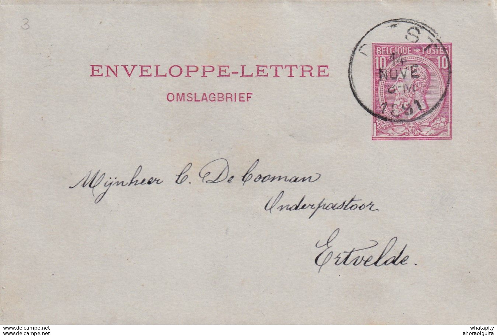 DDY 309 - Enveloppe-Lettre Type TP 46 DIEST 1891 Vers De Cooman , Onderpastoor Te ERTVELDE - Omslagbrieven