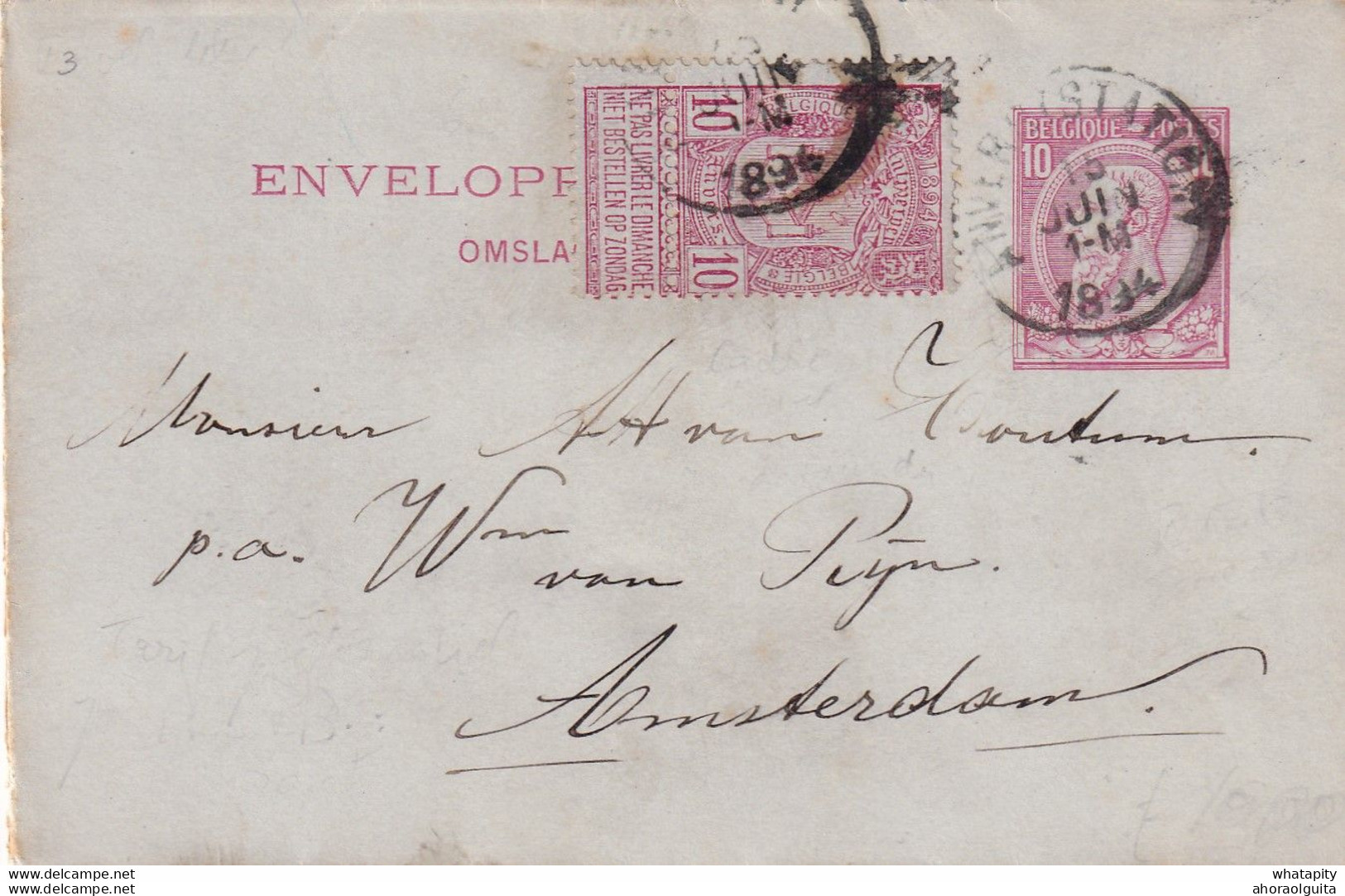 DDY 469 - Entier Enveloppe-Lettre Type TP 46 + TP Expo D'Anvers ANVERS 1894 Vers AMSTERDAM NL - Emission 1894 Difficile - Letter Covers