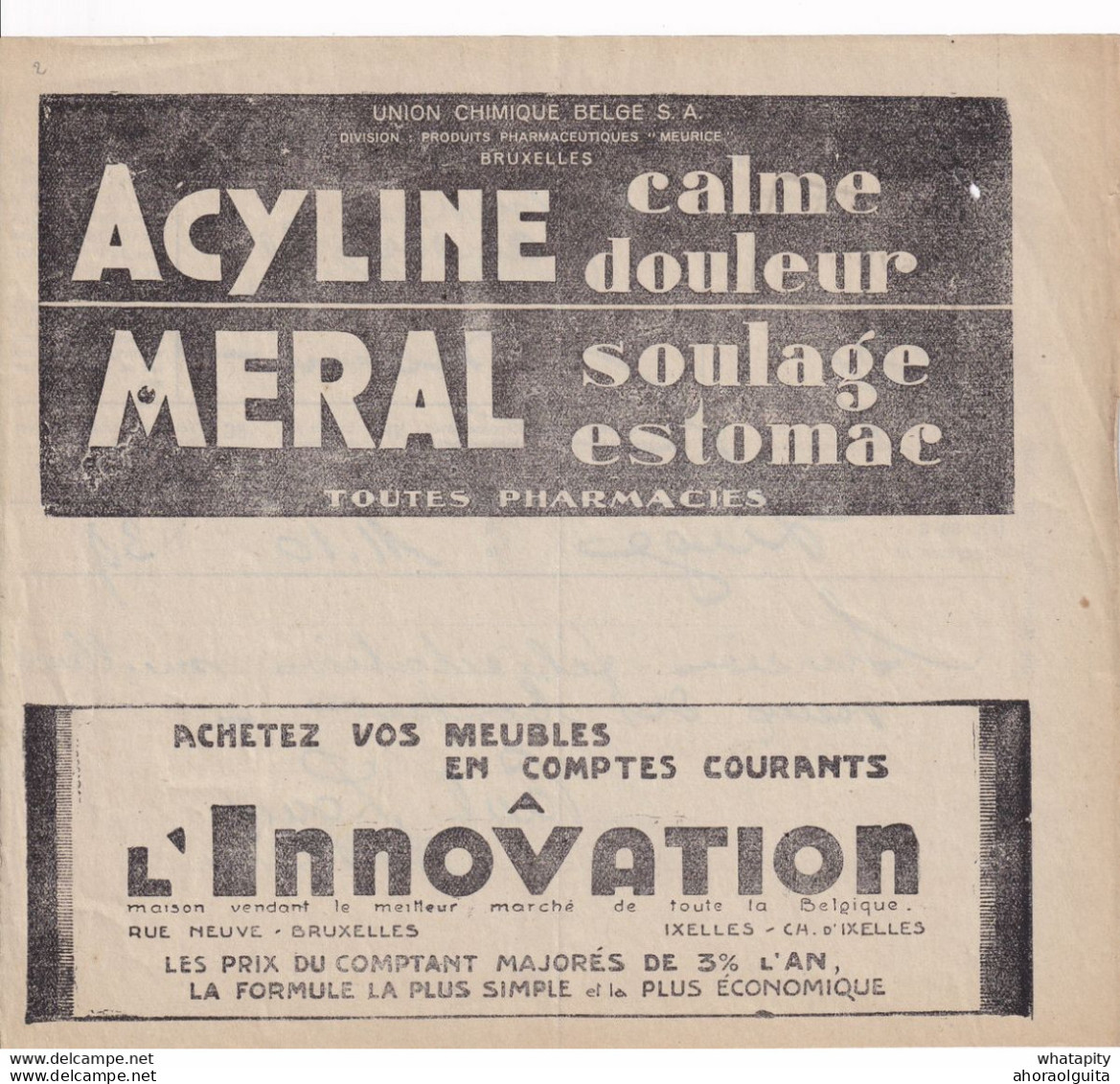 DDY 257 --  Télégramme Publicitaire NAMUR TT 1935 - Médicaments Acyline Et Meral (Pharmacie) Et Magasins Innovation - Telegraph [TG]