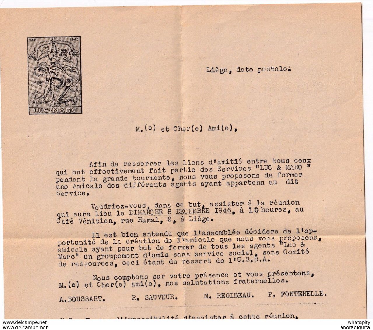 DDY 056 - Belgique - IMPRIME Illustré + Contenu TP Petit Sceau LIEGE 1946 - Réseau De Résistance LUC-MARC 1940/45 - Oorlog 40-45 (Brieven En Documenten)