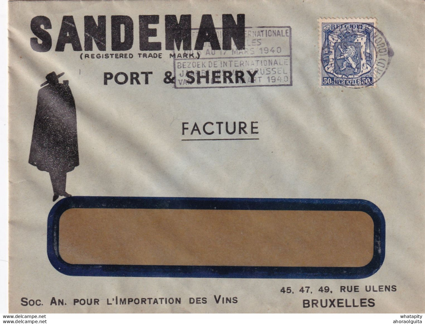 DDY 046 - Porto § Sherry SANDEMAN - Lettre Illustrée TP Belge Petit Sceau 1940 - Vins & Alcools