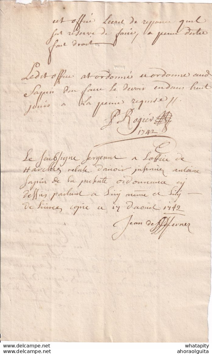 Document Fiscal Du Hainaut 2 Pages - Empreinte Quatre Patars 1742 -  Mention Du Baillage De HARCHIES  --  SS/570B - Documentos