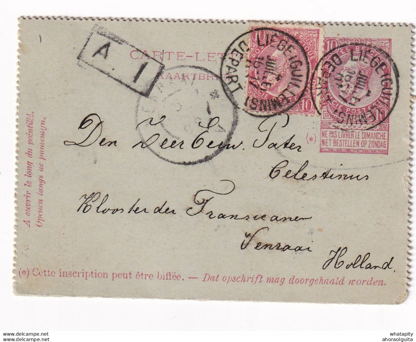 DDX973  -  Carte-Lettre Fine Barbe + TP Dito LIEGE Guillemins 1902 Vers VENRAAI  - TARIF PREFERENTIEL PAYS-BAS - Cartes-lettres