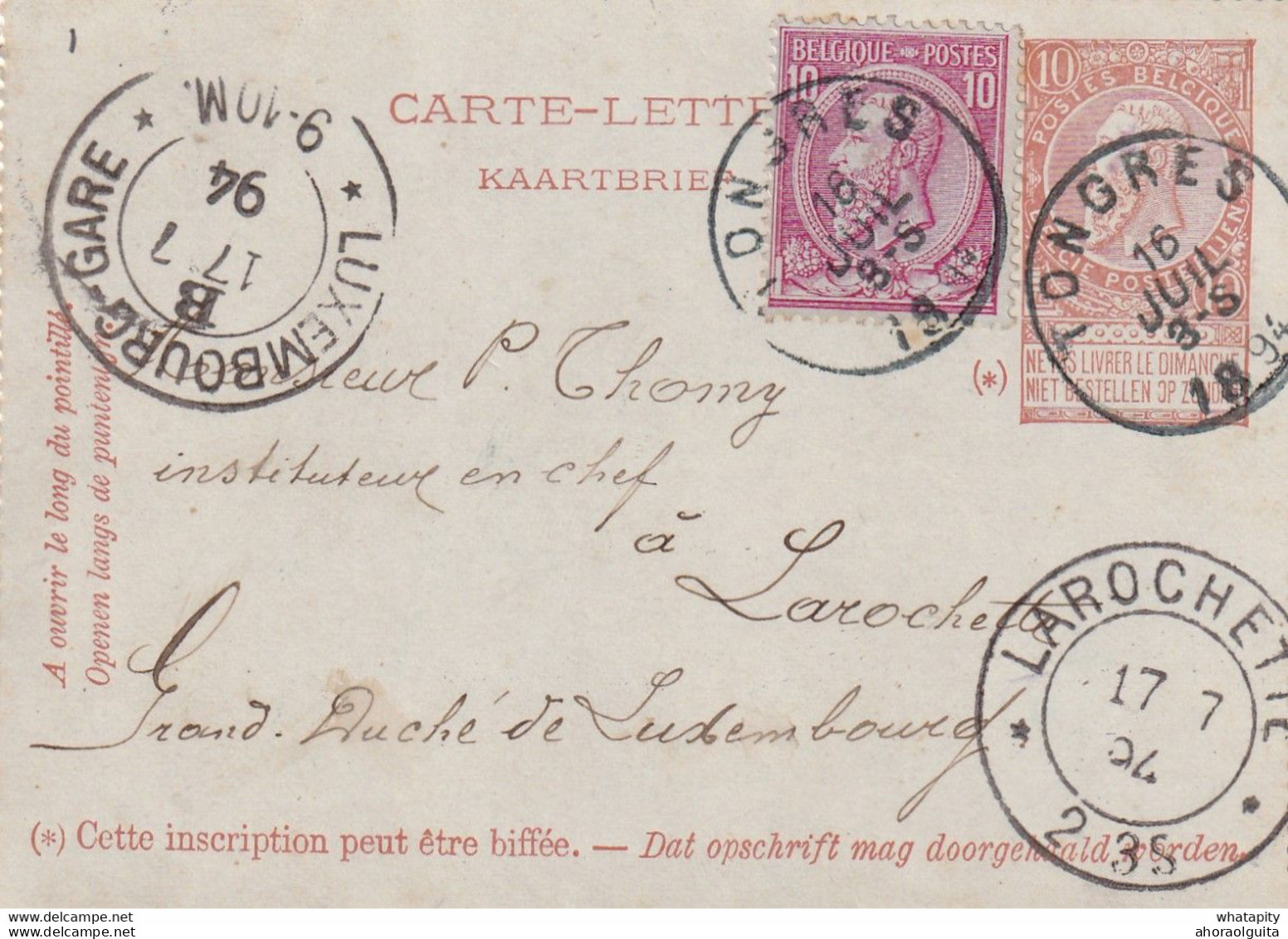 DDX971  -  Carte-Lettre Fine Barbe + TP 46 TONGRES 1894 Vers LAROCHETTE  - TARIF PREFERENTIEL LUXEMBOURG - Cartes-lettres