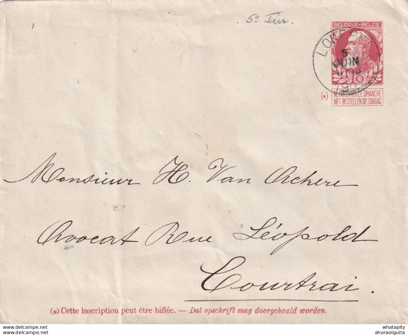 DDX932 - Entier-Enveloppe Grosse Barbe LOKEREN 5 Juin 1905  Vers COURTRAI - 5é Jour D' Emission - Covers