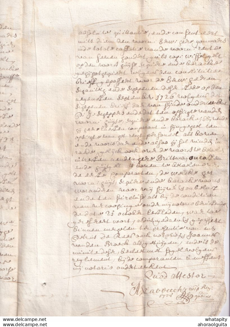 DDX 895 -  Document Fiscal Sur Parchemin - 4 Pages (3 De Texte) - Empreinte MALINES Quatre Sols 1728 - Documenti