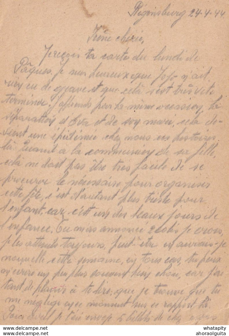 DDX 703 -- G. Minne , Travailleur Civil Belge - Entier Postal Hitler REGENSBURG 1944 Vers VERVIERS -  Censure Allemande - Oorlog 40-45 (Brieven En Documenten)