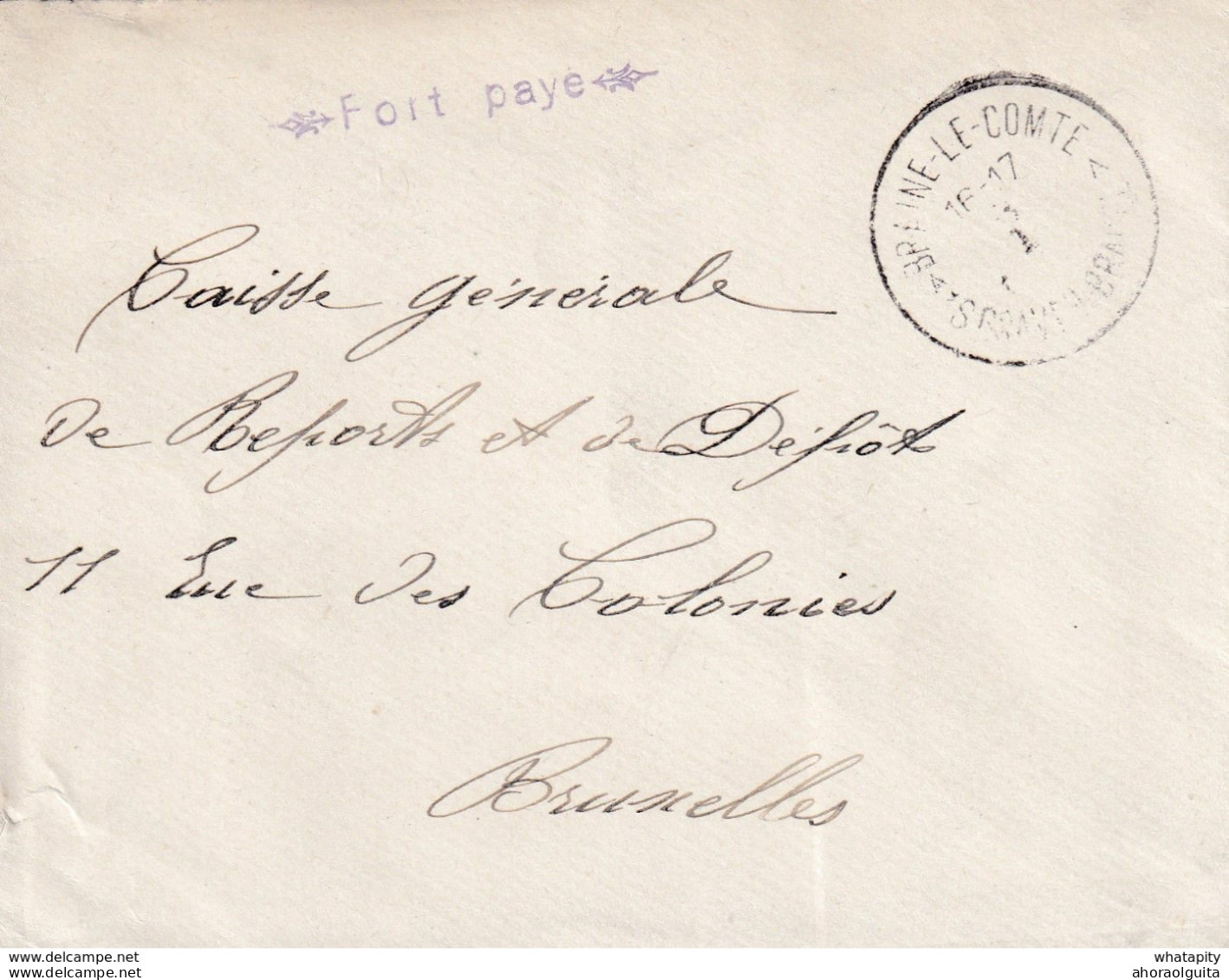 DDX 425 - Collection Cachets De FORTUNE Daniel Jonsen - Lettre BRAINE LE COMTE Griffe Violette Port Payé - Fortune Cancels (1919)