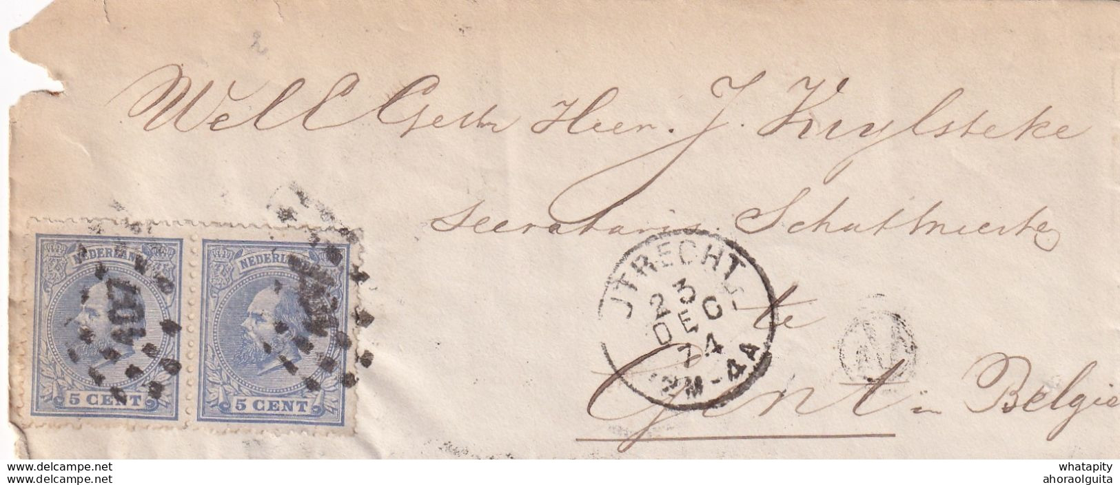 DDX 301 -- Enveloppe Pays-Bas UTRECHT 1874 - Cachet De Passage PAYS BAS Par ANVERS (ST) - Officinas De Paso