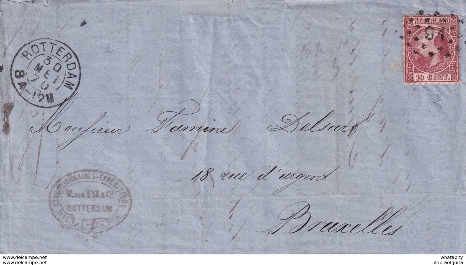 DDX 303 -- Enveloppe Pays-Bas ROTTERDAM 1870 - Cachet De Passage HOLLANDE NORD 2 (Ambulant) - Grenzübergangsstellen