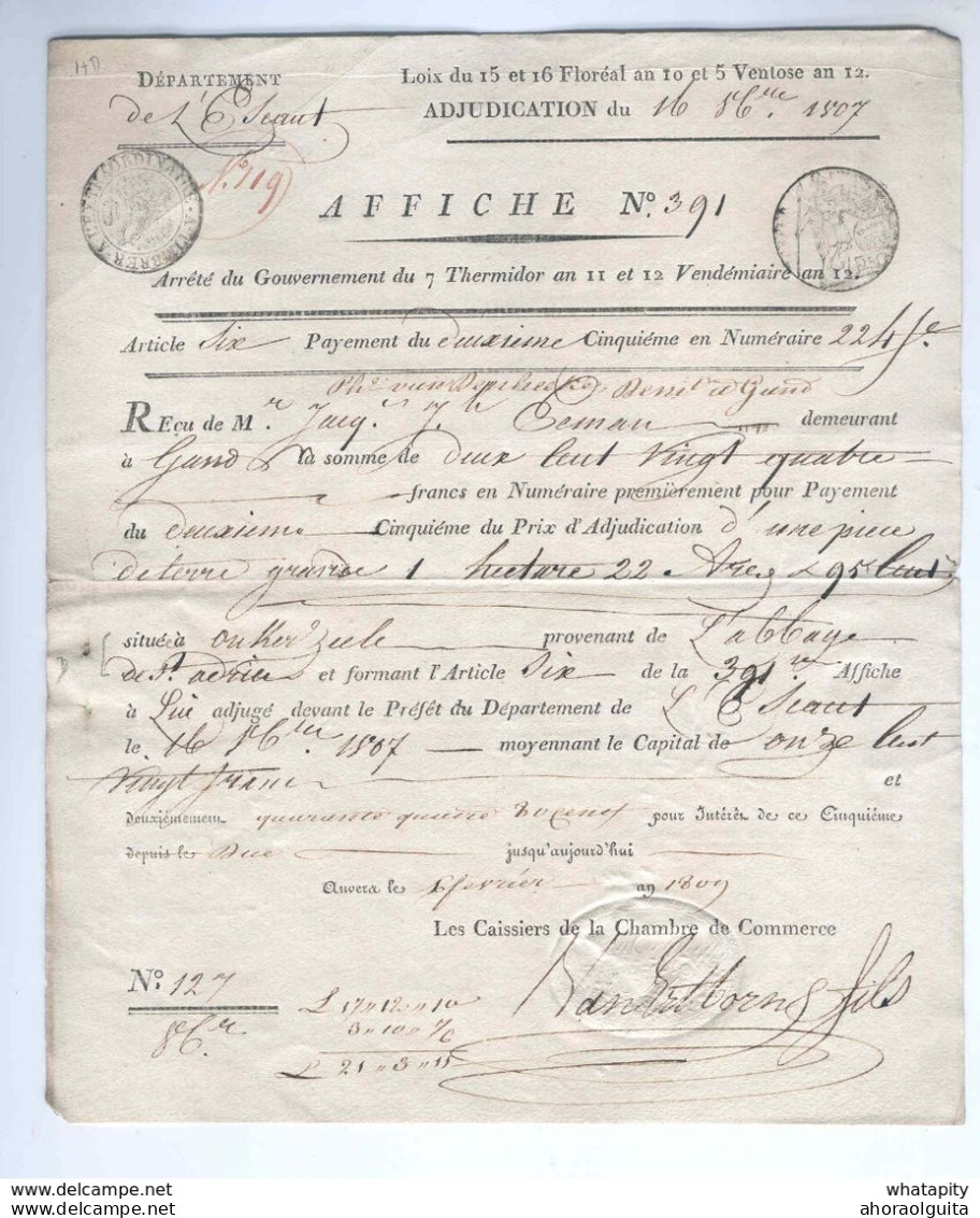 Document Département De L'Escaut Vente De Biens Nationaux 1809 Commune De ONKERZEELE (Abbaye De St Adrien) -- EE653 - 1794-1814 (French Period)