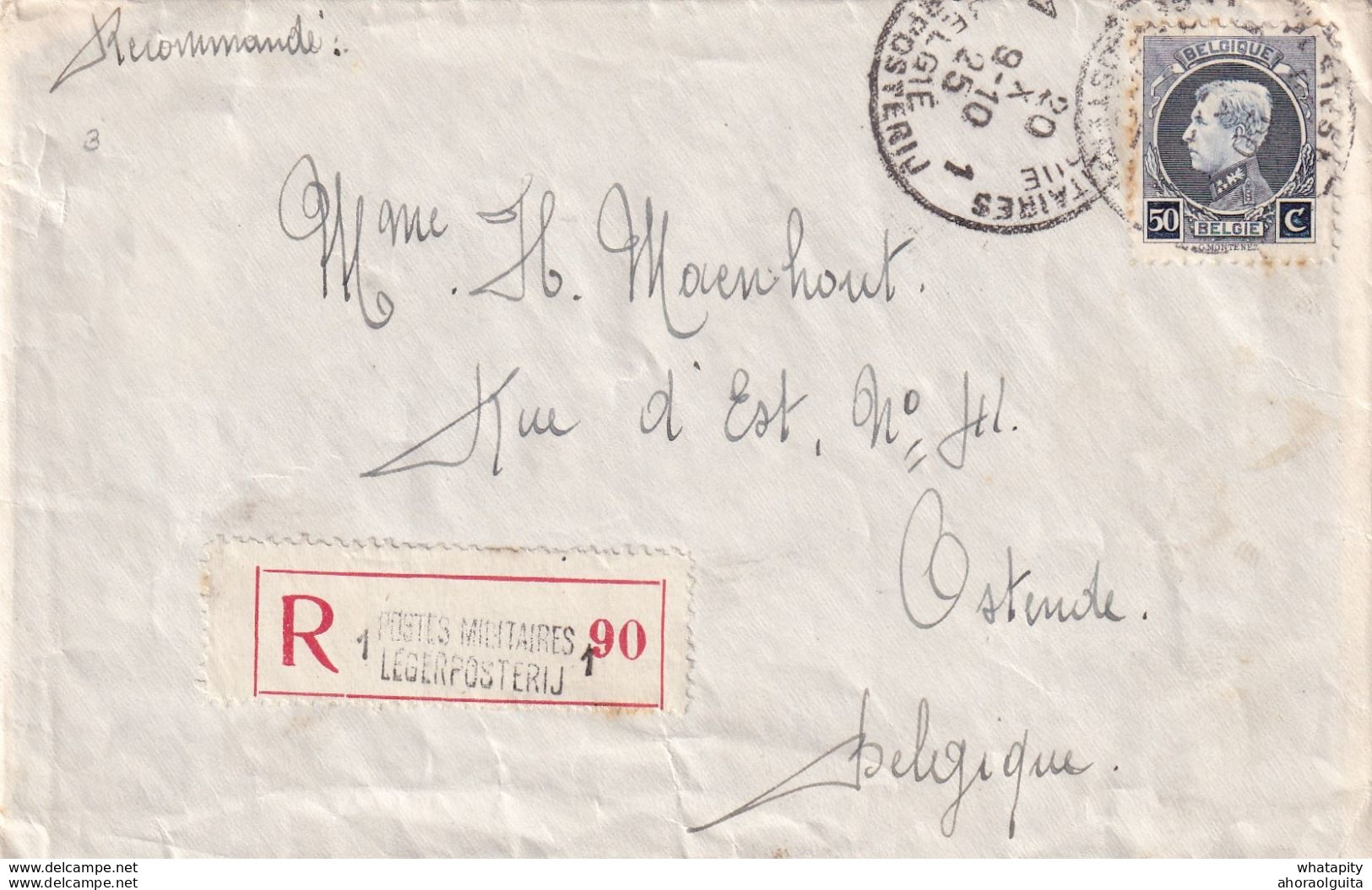 DDX 295 -- Lettre Recommandée TP Montenez POSTES MILITAIRES 1 En 1925 Vers OSTENDE - Origine JULICH Allemagne - Lettres & Documents