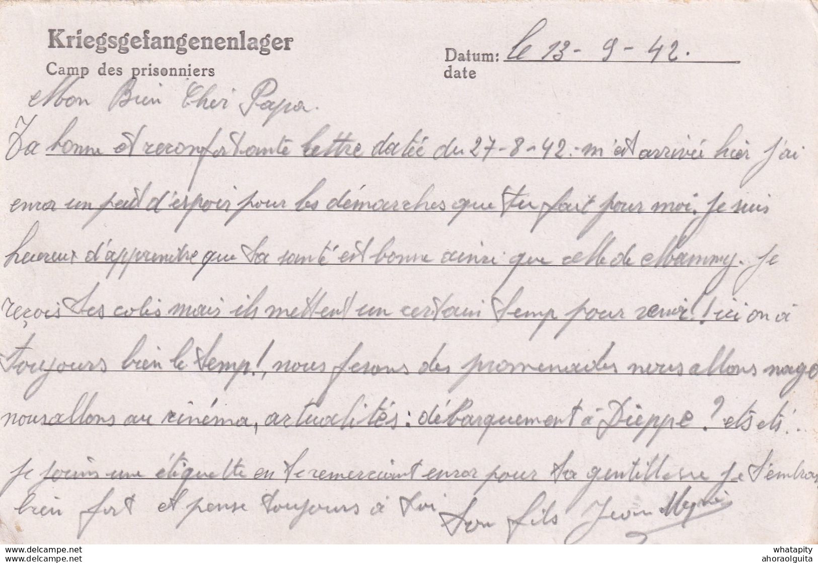 DDX 292 -- Formule De Prisonniers Carte Du Stammlager XIIIA En 1942 Vers BOITSFORT - Censure Du Camp - Oorlog 40-45 (Brieven En Documenten)