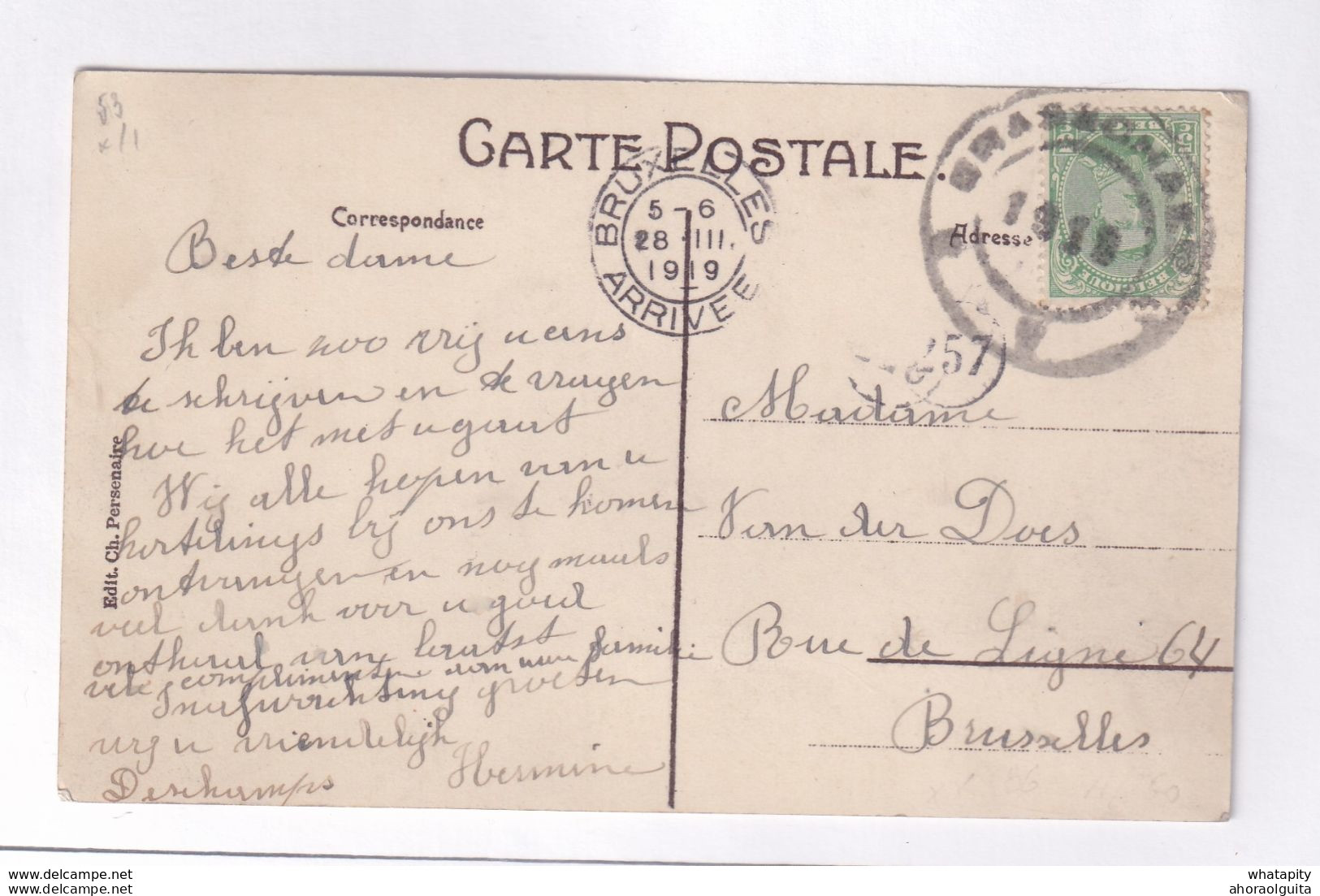 DDX 427 - Collection Cachets De FORTUNE Daniel Jonsen - Cachet BRASSCHAET 1919 S/  Carte-Vue Villa Eikelenberg - Fortune Cancels (1919)