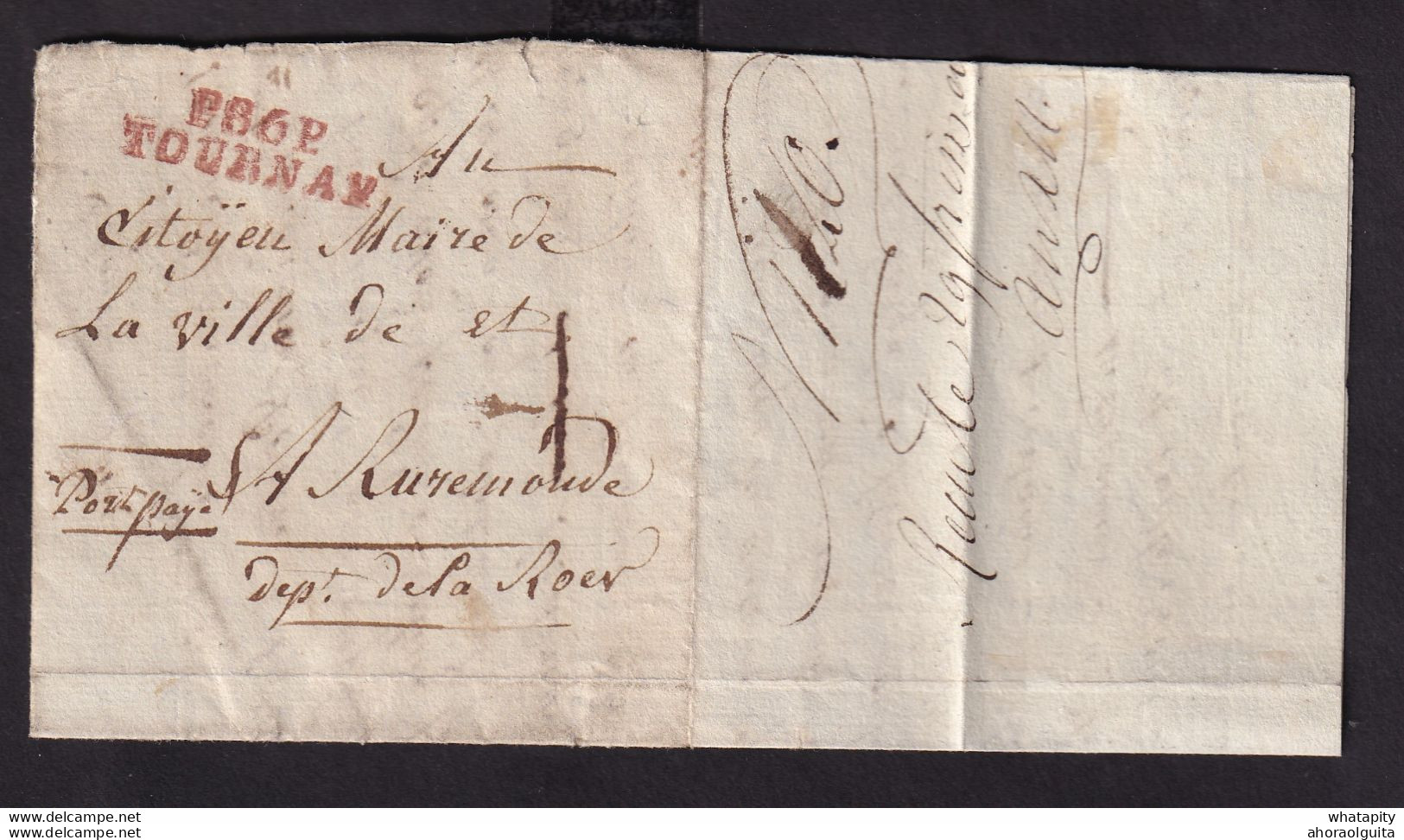 DDCC 806 - Lettre Précurseur P86P TOURNAY , An 12 , Vers Le Maire De RUREMONDE NL - Signée Le Juge Morel - 1794-1814 (Periodo Frances)