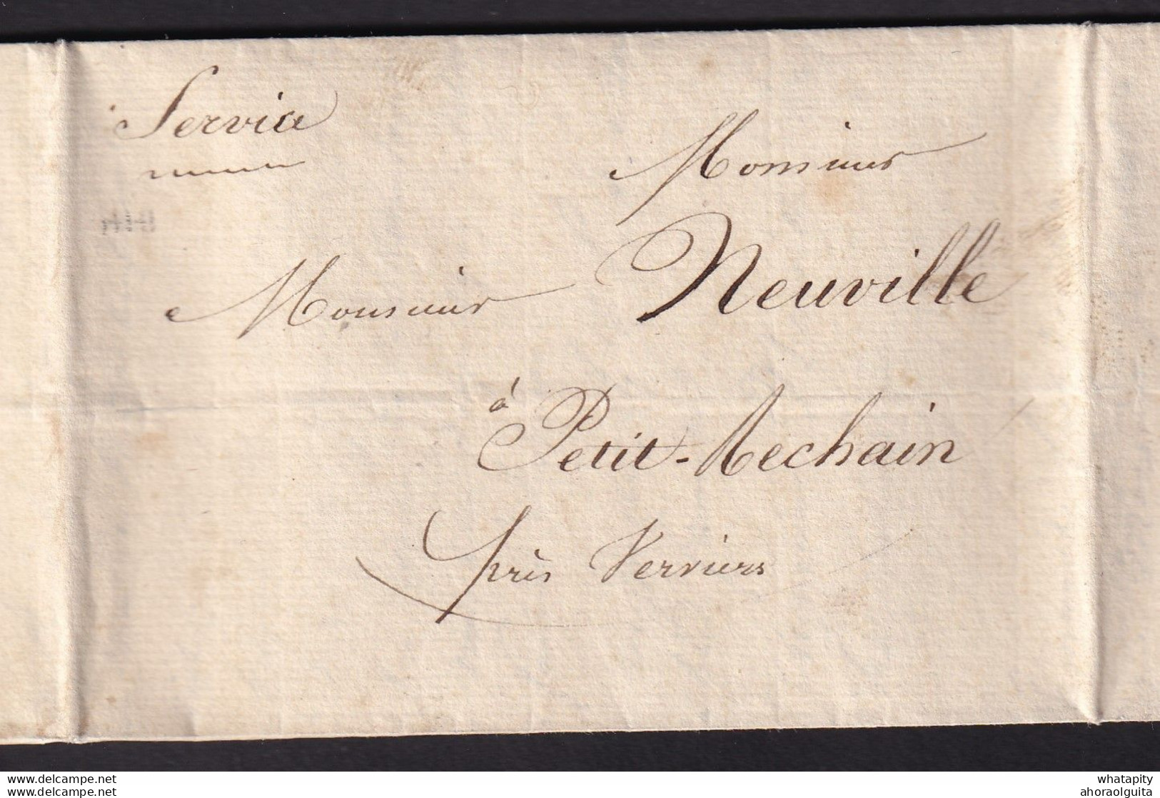 DDDD 640 - Lettre HORS POSTE Louvain 1824 Vers Mr Neuville à PETIT-RECHAIN - Mention Service - Un Reçu Est Inclus - 1815-1830 (Hollandse Tijd)