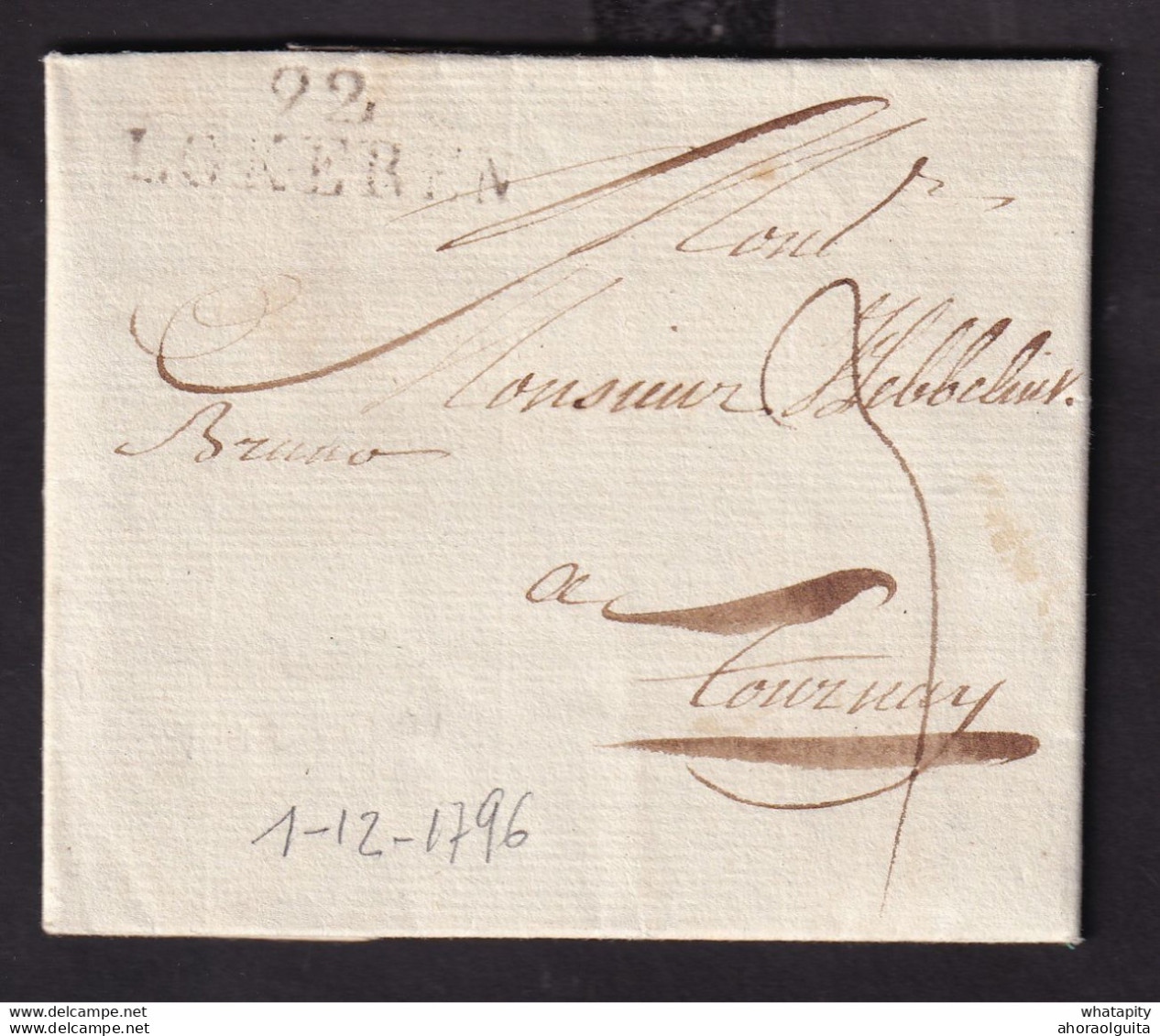 DDCC 912 - Lettre Précurseur 92 LOKEREN 1796 Vers TOURNAI - TB Texte Commande D' Arbres Fruitiers - 1794-1814 (Periodo Frances)