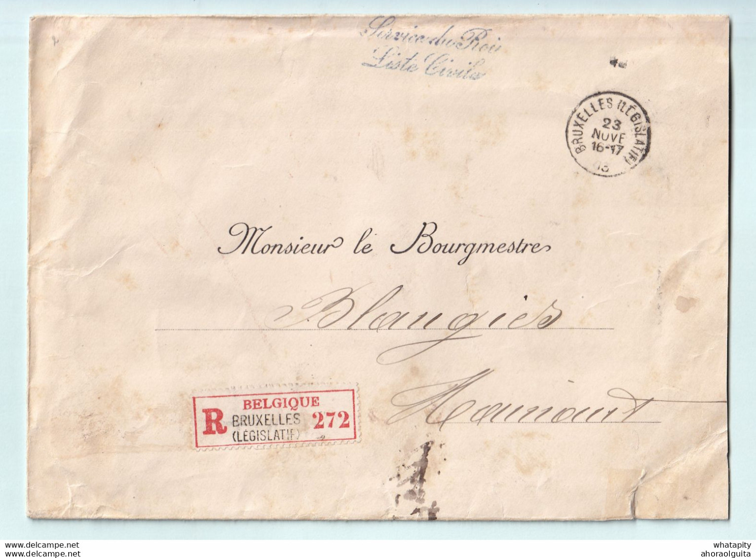 192/38 -- Les RECOMMANDES - Enveloppe En FRANCHISE TOTALE Bruxelles 1903 - Service Du Roi , Liste Civile - Franchise