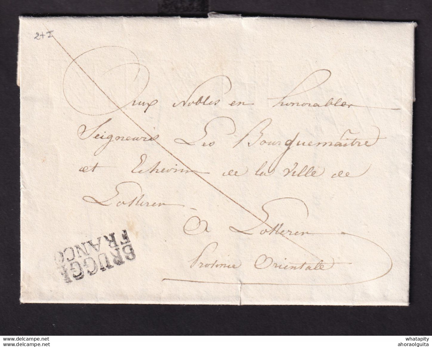 DDCC 808 - Lettre Précurseur BRUGGE FRANCO 1823 Vers Le Bourgmestre De LOKEREN - Signée Driessen(s) - 1815-1830 (Période Hollandaise)