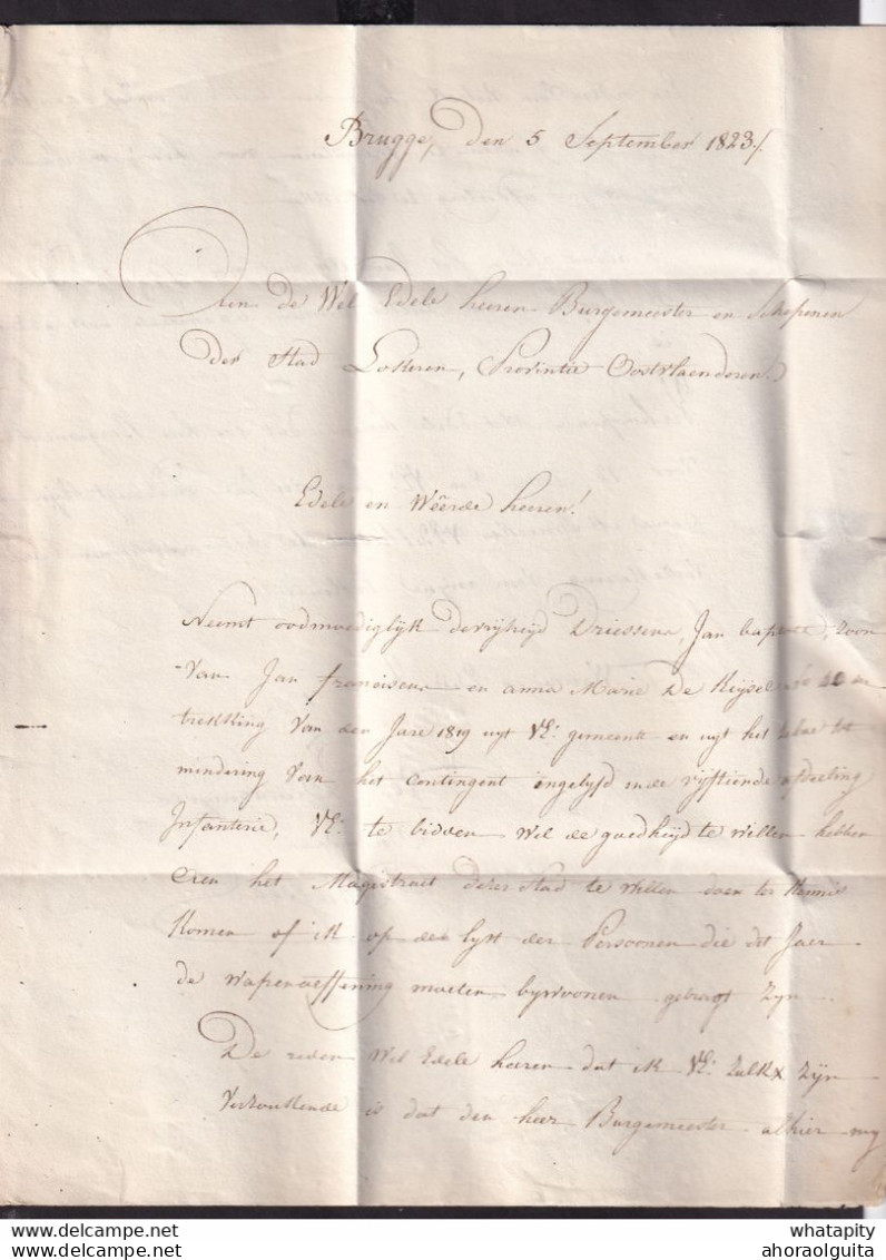 DDCC 808 - Lettre Précurseur BRUGGE FRANCO 1823 Vers Le Bourgmestre De LOKEREN - Signée Driessen(s) - 1815-1830 (Dutch Period)