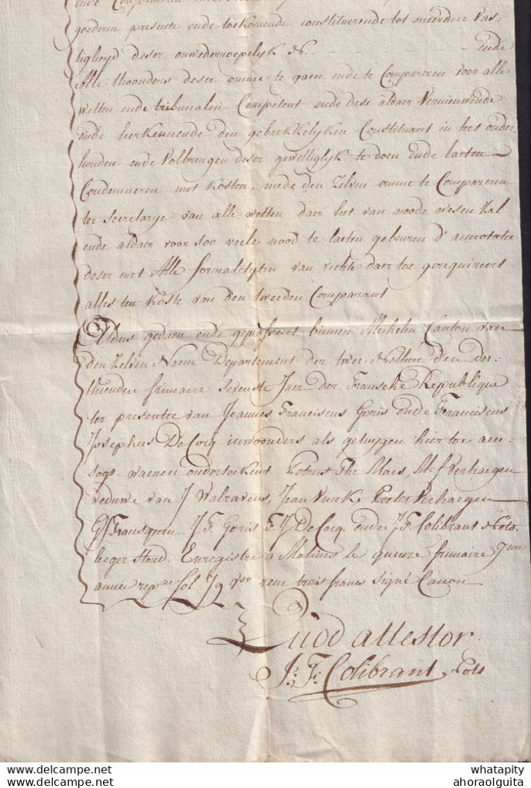 DDCC 416 - Acte Sur Papier Fiscal MECHELEN An 7  - Terrein In Het Mechelse Veld, Achter De Herberg De Kuikelaar - 1794-1814 (Période Française)