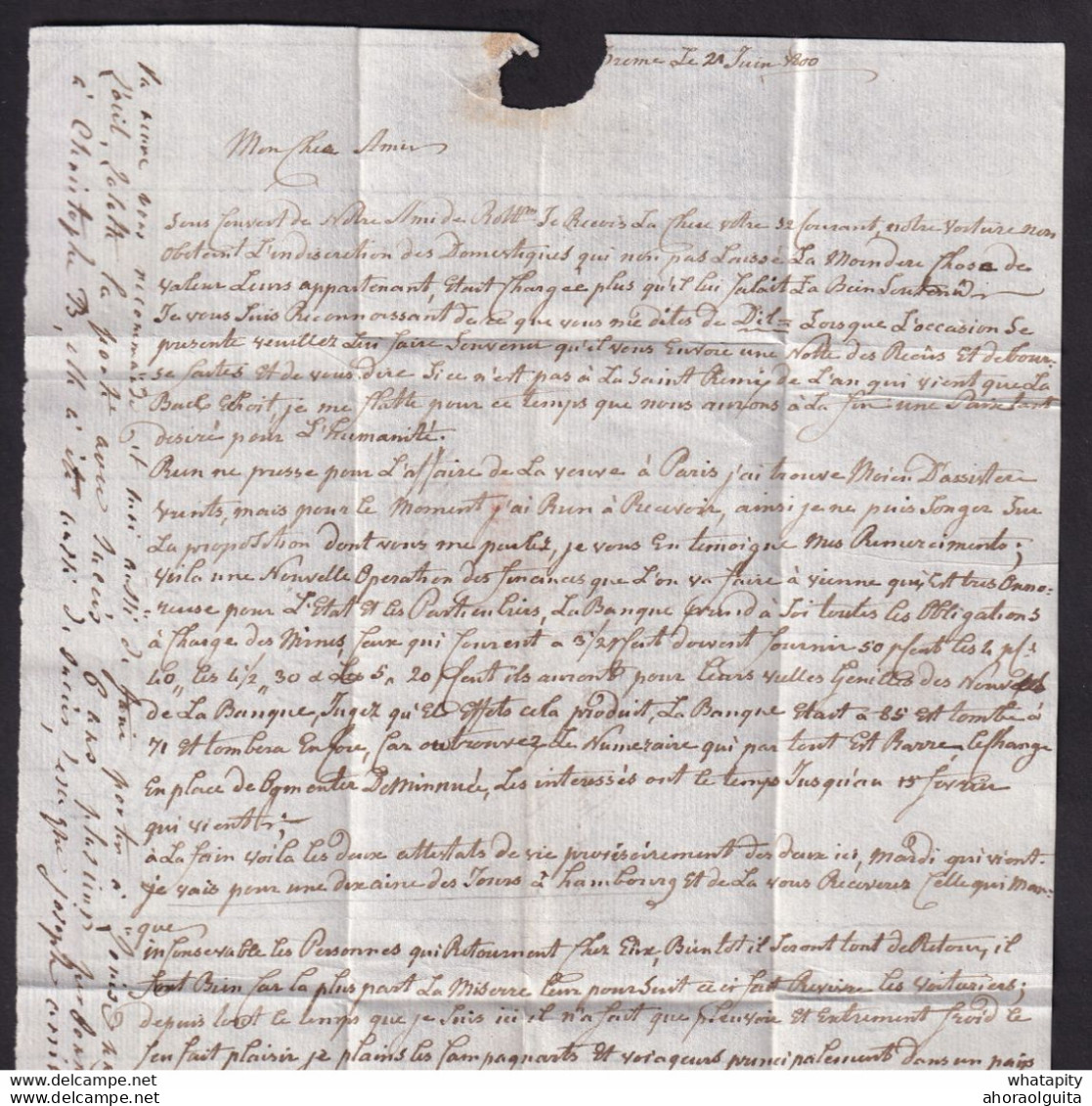 DDDD 639 - Lettre Précurseur 93 ANVERS En 1800 Vers Bruxelles - Lettre écrite à BREMEN Allemagne Et Acheminée Par Navire - 1794-1814 (French Period)