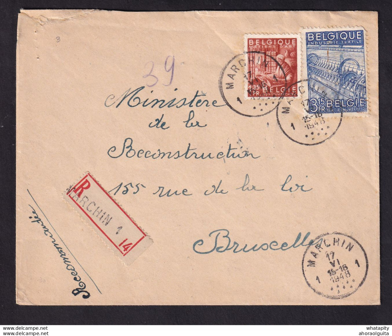 DDBB 782 - Enveloppe Recommandée TP Exportation MARCHIN 1 En 1948 Vers Bruxelles - Expéd. Masson - 1948 Esportazione