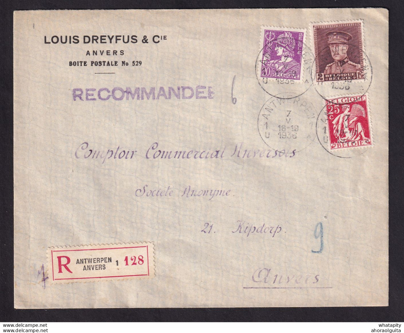 DDBB 774 - Enveloppe TP Képi + Cérès/Mercure ANTWERPEN 1936 En Ville - Bel Affranch. Avec TP 338 (COB 50 EUR S/lettre) - 1931-1934 Chepi